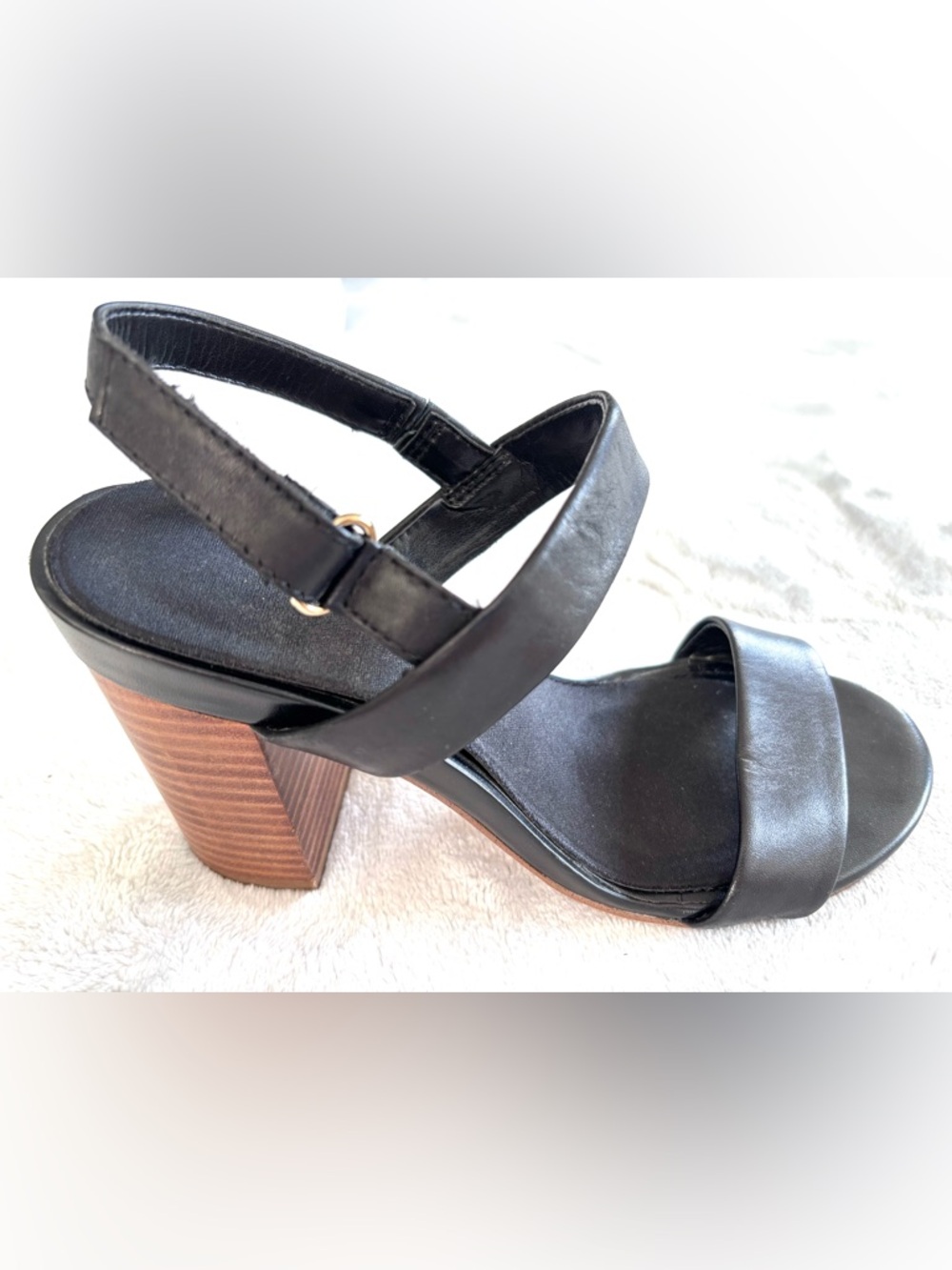 ALDO Black Leather Strappy Block Heel Sandals, Size 6 - Picture 4 of 11